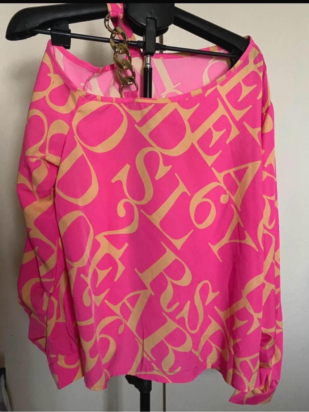 SHEIN Hot Pink A-Line Skirt with Cream Graphic Lettering